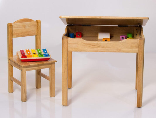 Single Seater Solidwood Kids Study Table With Lift Up Top Storage (Natural)