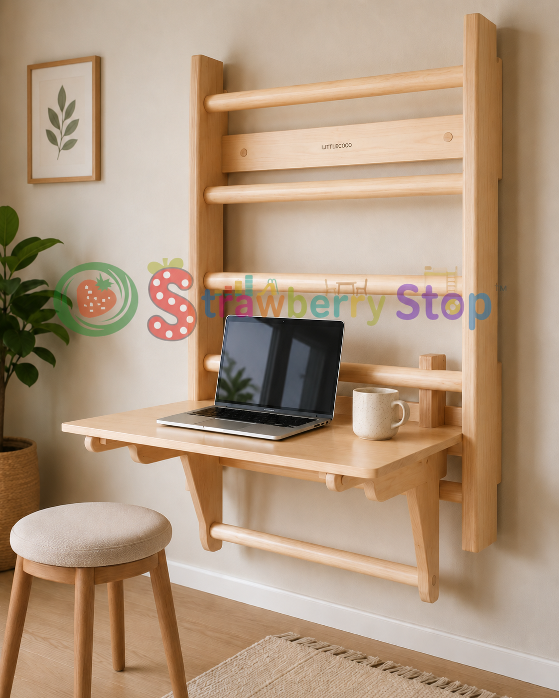 Wall Bars, Pull-Up Bar, Kids Climbing Frame & Foldable Wall Desk