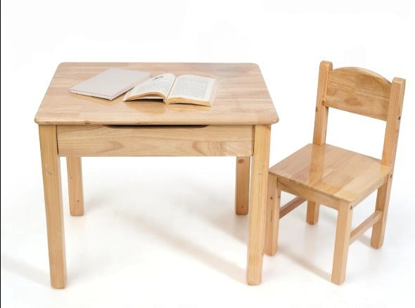 Wooden 1 Seater Study Table & Chair for 3 to 8 Year Kids with Lift Up Top Storage (Wooden, Natural Color)
