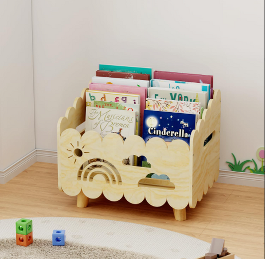 Wood Kids Bookshelf, Montessori Bookshelf, with 2 Adjustable Dividers Kids Rooms