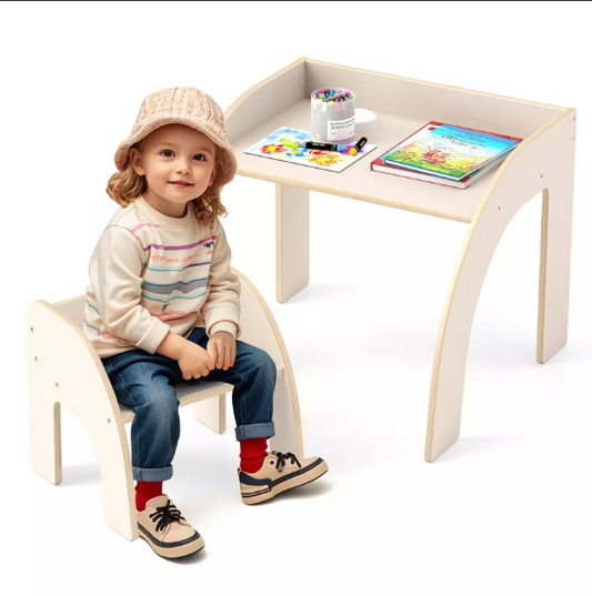 Kids Desk and Chair Set Wooded Toddler Table and Chair Set with Proper Height White