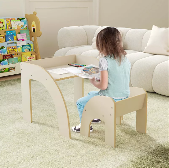 Kids Desk and Chair Set Wooded Toddler Table and Chair Set with Proper Height White