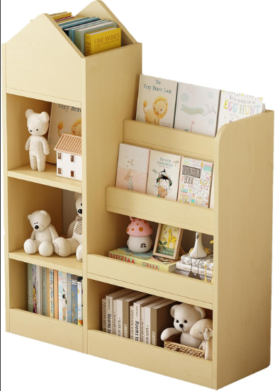 Wooden Toy Storage Organizer, 4-Tier Kids Bookshelf with 6 Compartments, Toddler Book and Toy Organizer for Playroom