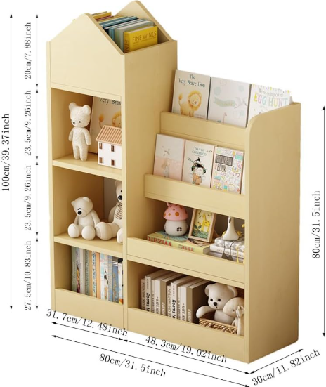 Wooden Toy Storage Organizer, 4-Tier Kids Bookshelf with 6 Compartments, Toddler Book and Toy Organizer for Playroom