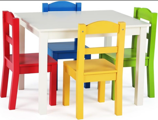 Humble Crew Kids Wood Table and 4 Chairs Set - Perfect for Eating, Reading, Arts and Crafts - Multiple Color Options