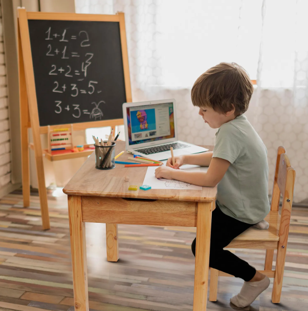 Wooden 1 Seater Study Table & Chair for 3 to 8 Year Kids with Lift Up Top Storage (Wooden, Natural Color)