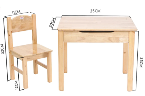 Wooden 1 Seater Study Table & Chair for 3 to 8 Year Kids with Lift Up Top Storage (Wooden, Natural Color)