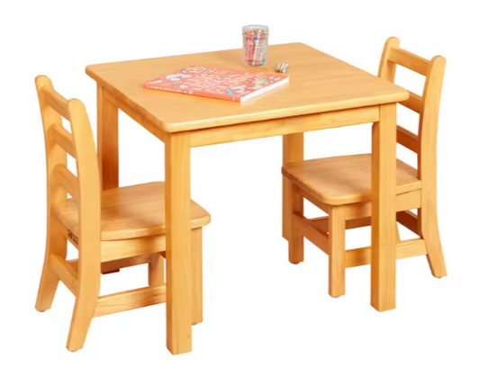 Rubber wood Square Table Chair for Kids Study With 2 Chairs