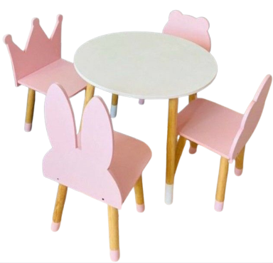 4 Pink colour Design Chair With round Table