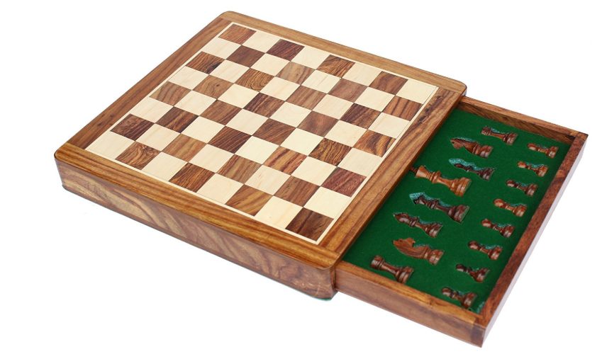 WOODEN MAGNETIC CHESS WITH DRAWER