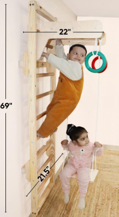 Jungle Gym for Kids Indoor |Playset with Wooden Ladder, Gym Rings, Monkey Bars & Swing |Develops Motor Skills|Jungle Gym for Kids & Babies