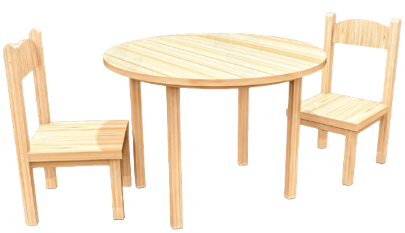 Round Table with 2 Chair in Rubber Wood