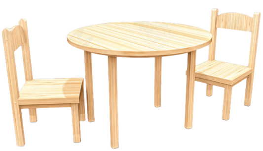 Round Table with 2 Chair in Rubber Wood