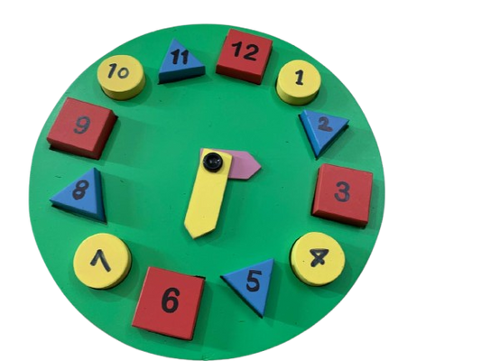 Wooden Learning Clock :Time | Numbers | Colours & Shapes