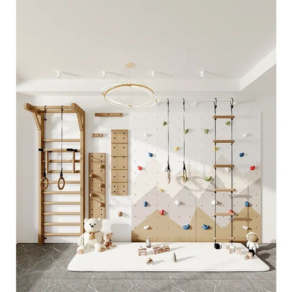 Kids Indoor Climbing Wall & Wooden Gym Set