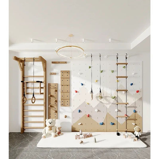 Kids Indoor Climbing Wall & Wooden Gym Set