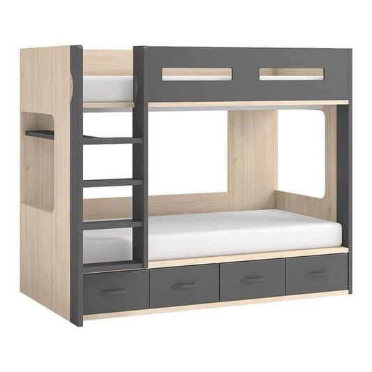Modern Two-Tone Bunk Bed with Quad-Storage