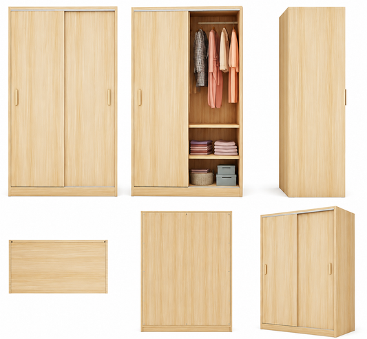 3-in-1 Wooden Kids Almirah, Hanging Clothes Closet & Toy Organizer