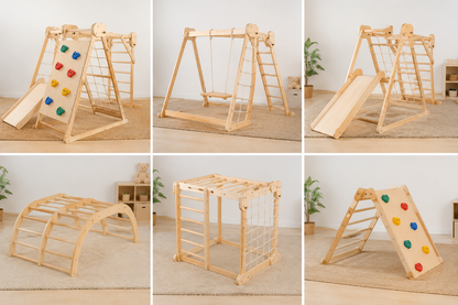 6-in-1 Foldable Wooden Indoor Jungle Gym & Montessori Climbing Station