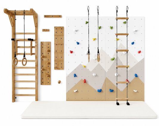 Kids Indoor Climbing Wall & Wooden Gym Set