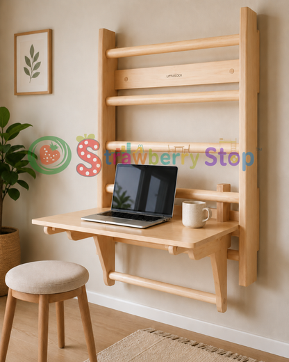 Wall Bars, Pull-Up Bar, Kids Climbing Frame & Foldable Wall Desk