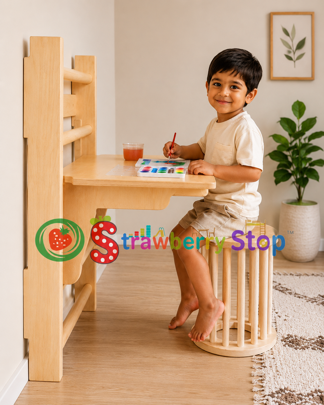 Wall Bars, Pull-Up Bar, Kids Climbing Frame & Foldable Wall Desk
