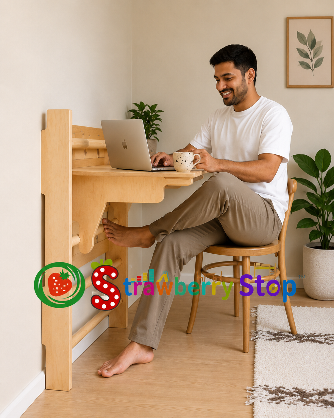 Wall Bars, Pull-Up Bar, Kids Climbing Frame & Foldable Wall Desk