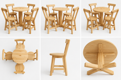 Maplewood 5-Piece Wooden Dining Set – Round Bistro Table with 4 Chairs for Small Spaces