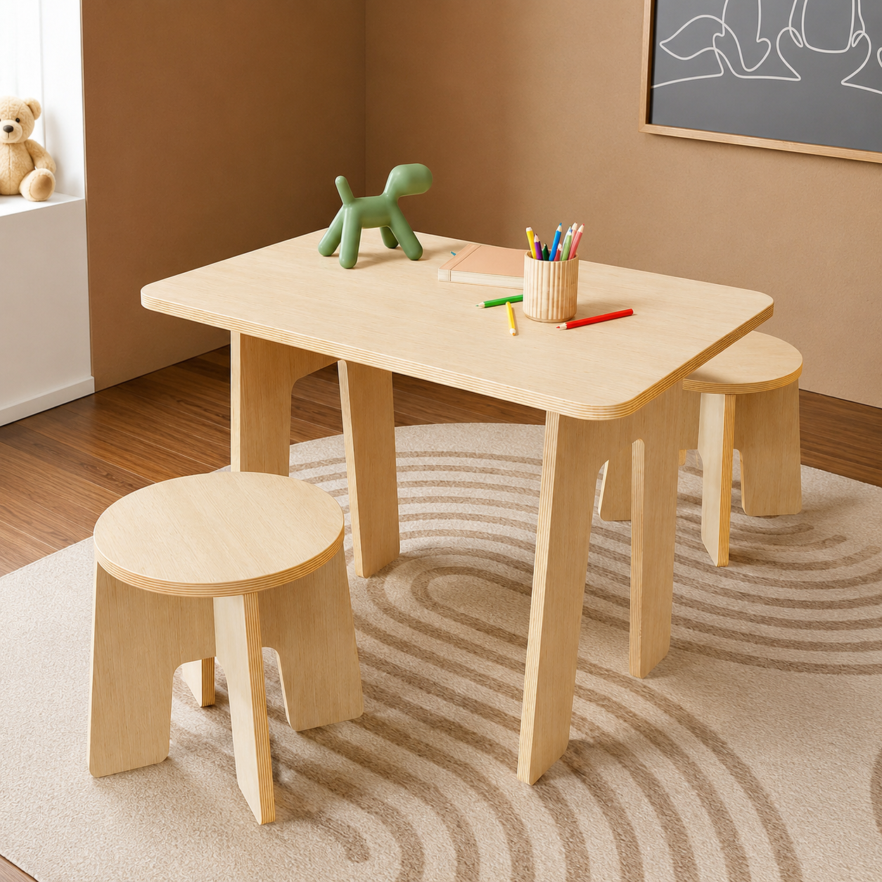 Wooden Kids Study Table with Chairs for Classroom & Home