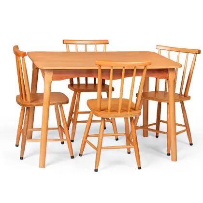 5-Piece Mid-Century Solid Rubber Wood Dining Set