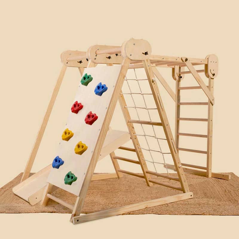 6-in-1 Foldable Wooden Indoor Jungle Gym & Montessori Climbing Station