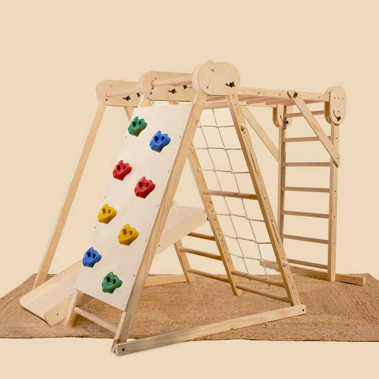 6-in-1 Foldable Wooden Indoor Jungle Gym & Montessori Climbing Station