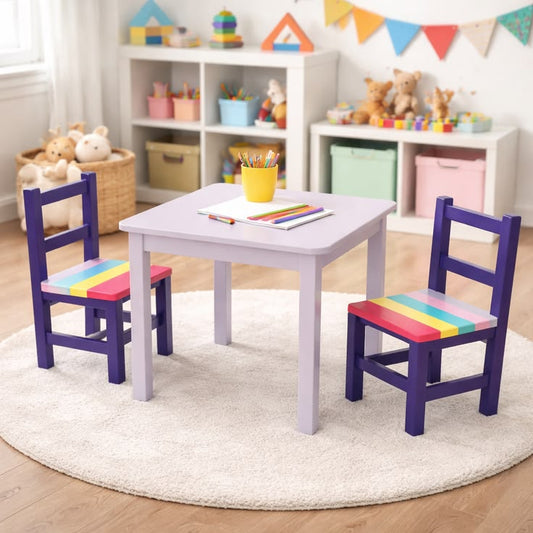 Lavender Wooden Kids' Activity Table & Multicolor Chair Set