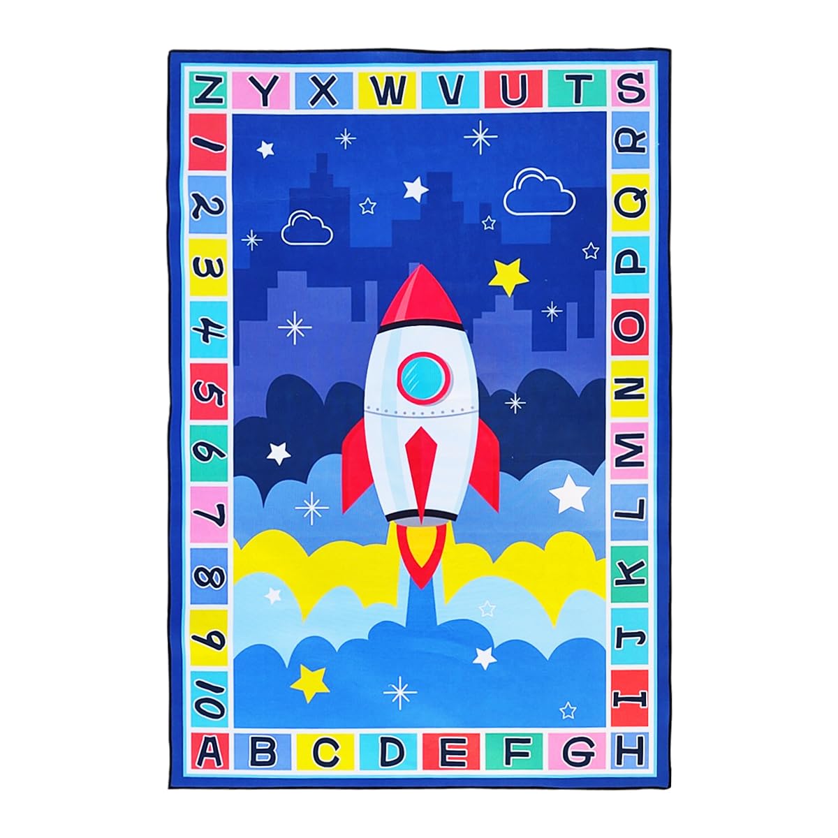 Rocket Ship Educational ABC & 123 Area Rug for Kids