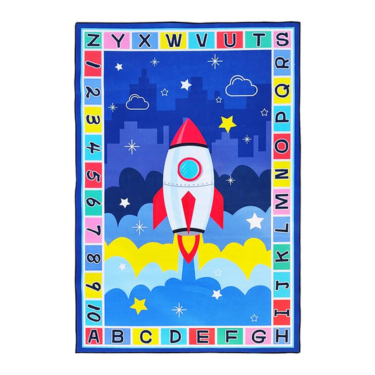 Rocket Ship Educational ABC & 123 Area Rug for Kids