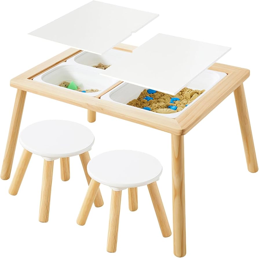 Wooden Sensory Activity Table with Storage Trays & Stools