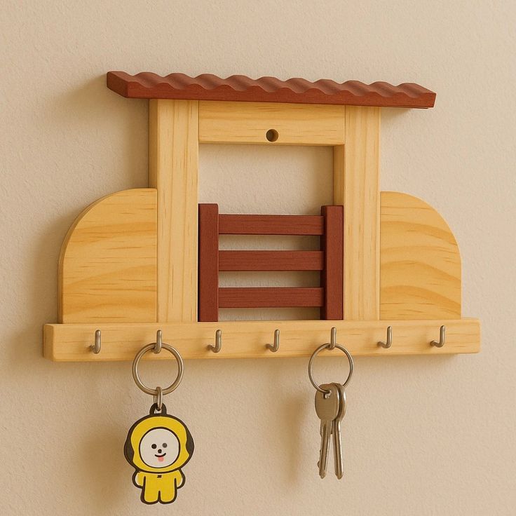 Decorative Wooden Key Holder Stand with Hooks