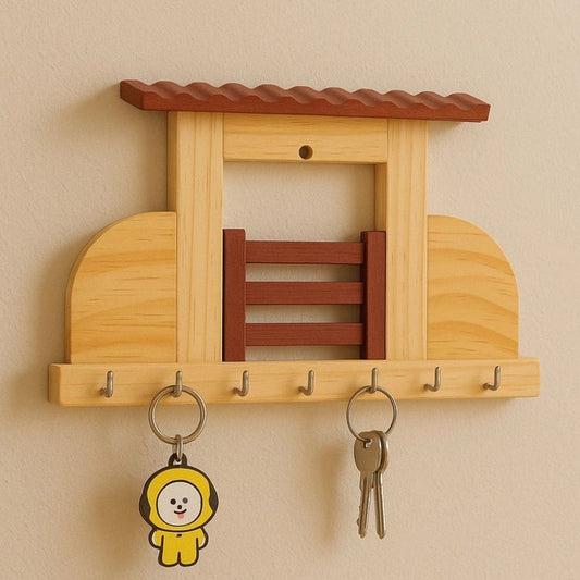 Decorative Wooden Key Holder Stand with Hooks
