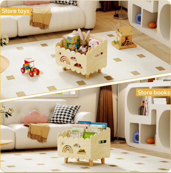 Wood Kids Bookshelf, Montessori Bookshelf, with 2 Adjustable Dividers Kids Rooms