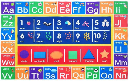 3-in-1 ABC, 123 & Shapes Educational Area Rug for Kids