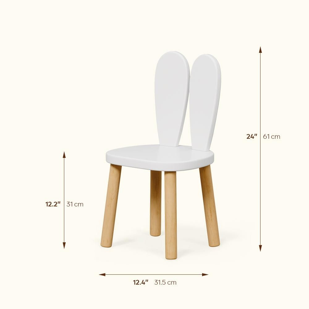 Solid Wood Kids Chair with Cute Rabbit Ears Backrest
