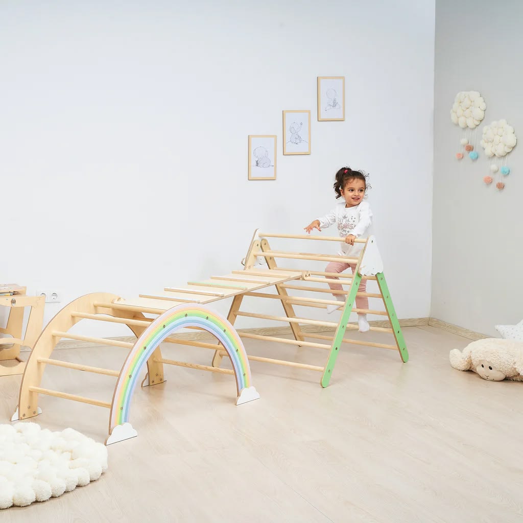 Montessori Wooden Climbing Frame & Balance Bridge for Kids