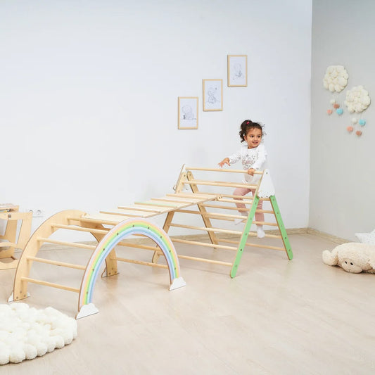 Montessori Wooden Climbing Frame & Balance Bridge for Kids