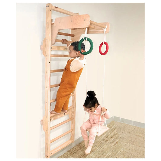 3-in-1 Wooden Swedish Wall Ladder & Indoor Gym Set