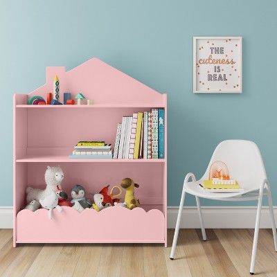 Pink House-Shaped Montessori Bookshelf & Toy Organizer