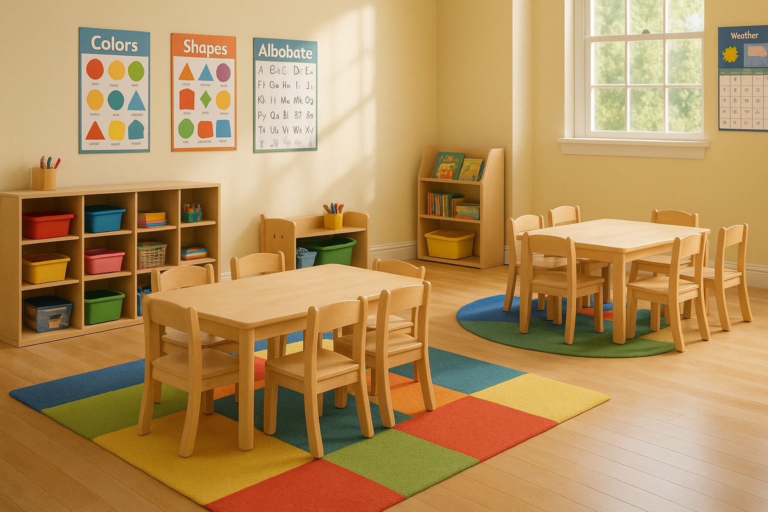 image of rubberwood kindergarten furniture setup 