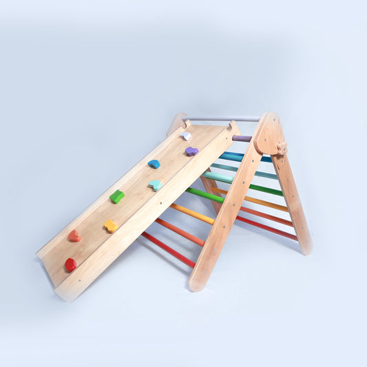 Wooden Triangle Pikler Climbing Set with Slide