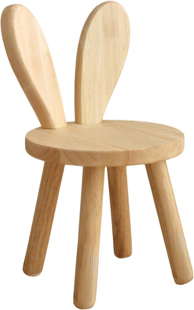 Solid Wood Kids Chair with Cute Rabbit Ears Backrest