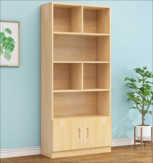 Wood Bookshelf with Lower Storage Cabinet