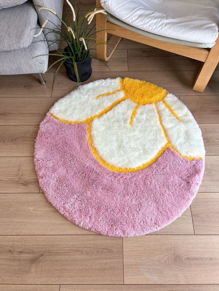 Round Floral Plush Accent Rug for Nursery & Bedroom